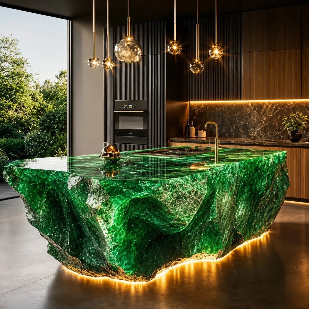 Emerald Green Raw Crystal Resin Acrylic Kitchen Island