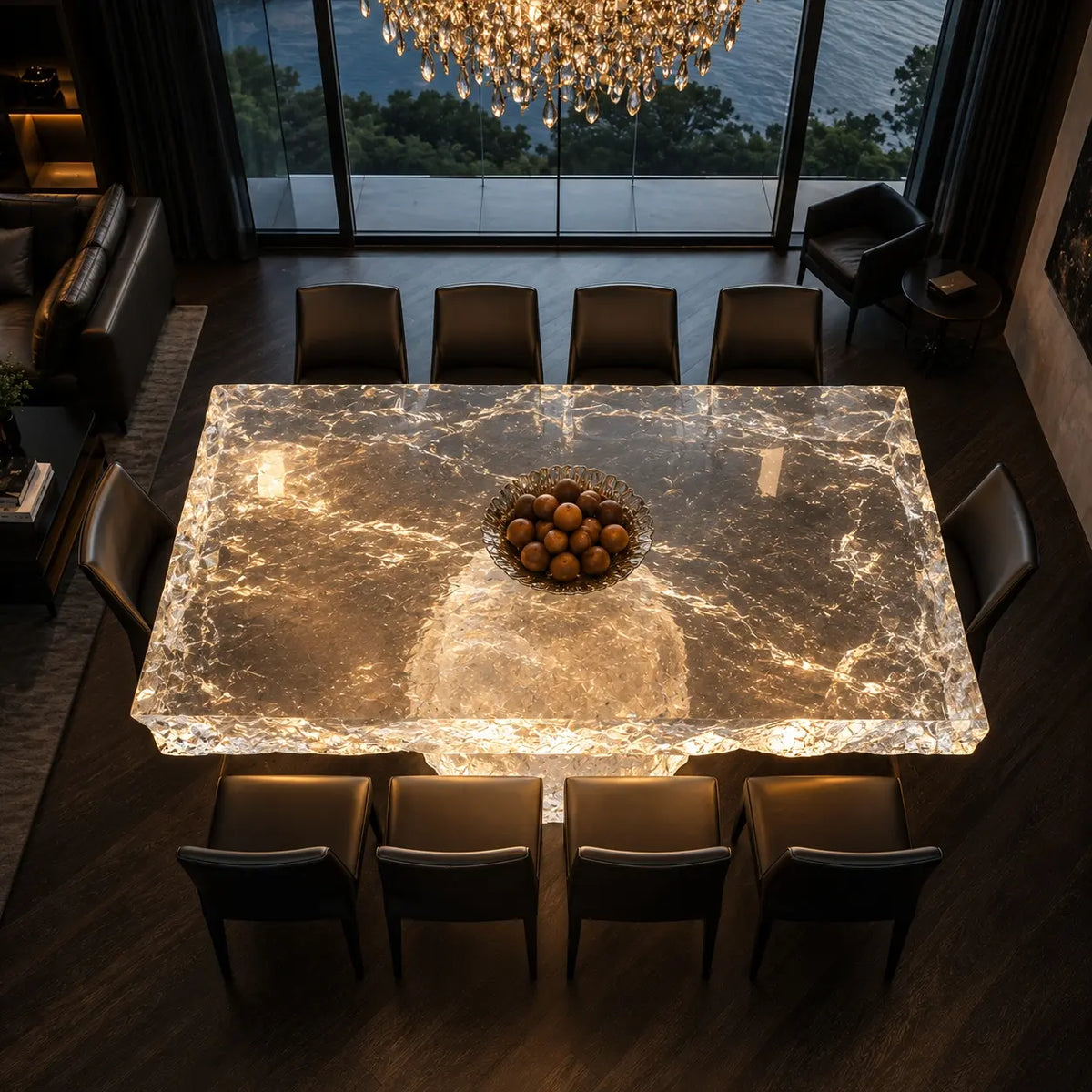 Clear Ice‑Crush Crystal Resin Acrylic Dining Table