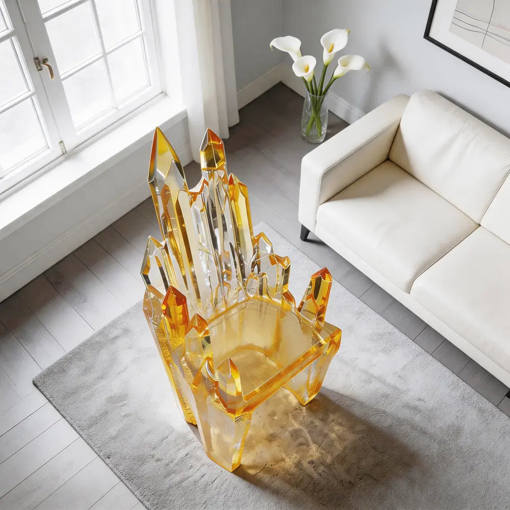 Amber Crystal Cluster Epoxy Resin Arm Chair