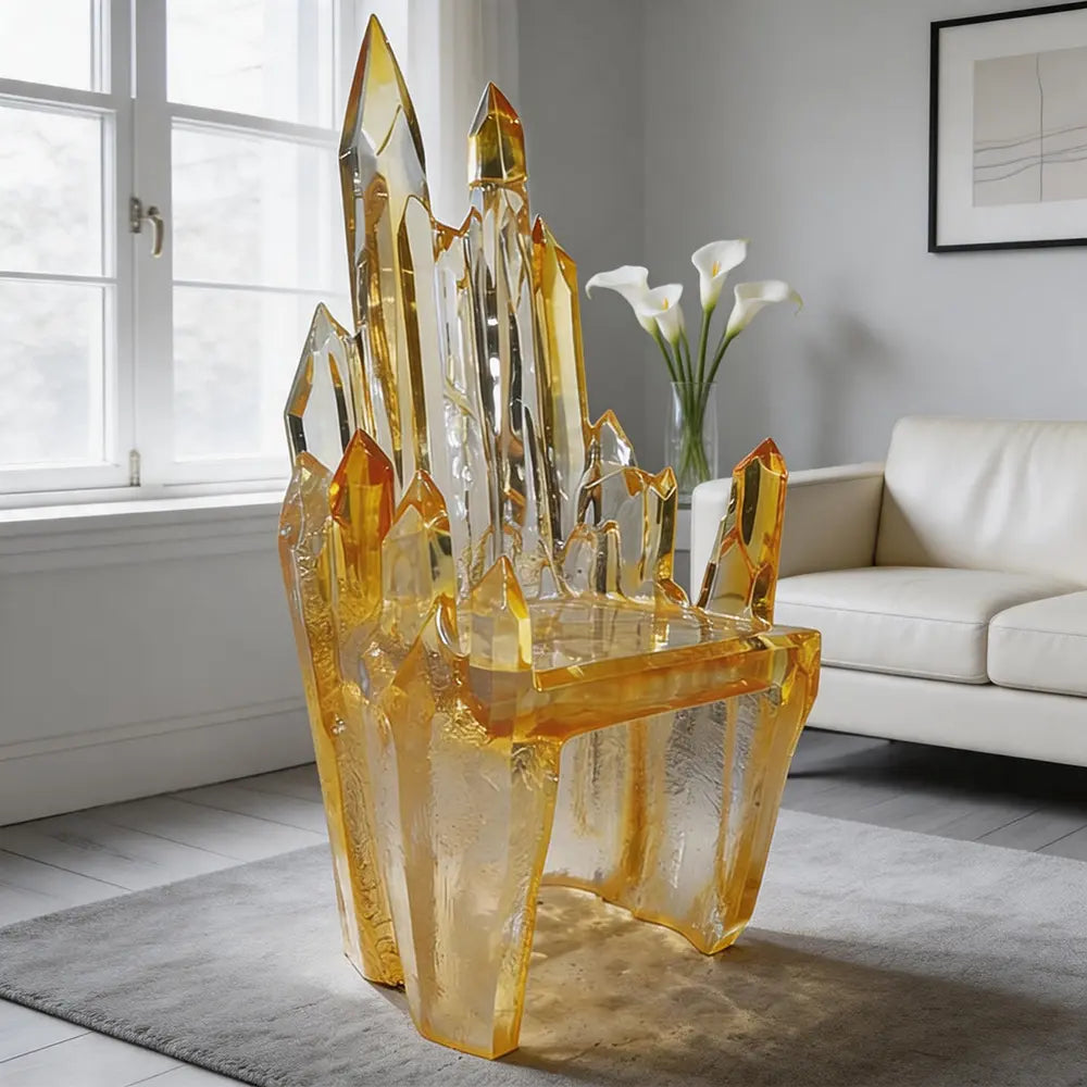 Amber Crystal Cluster Epoxy Resin Arm Chair