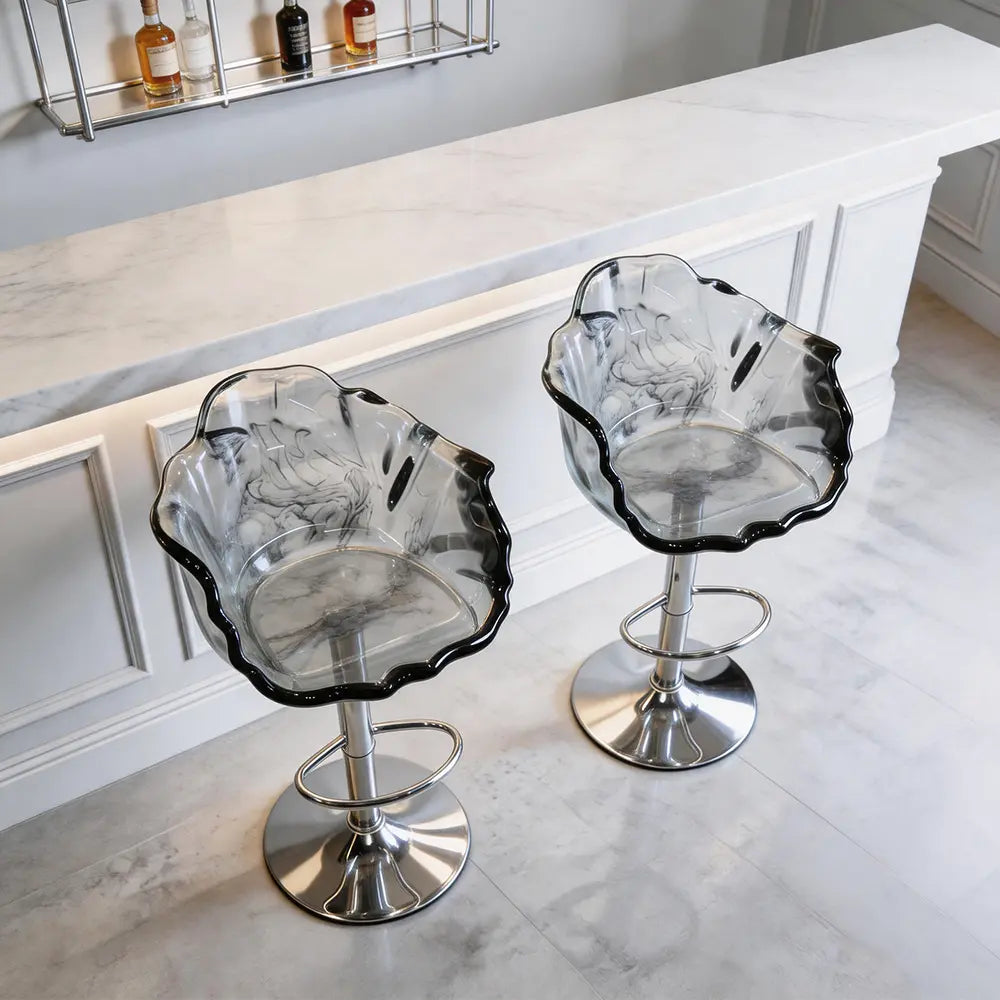 Ink Marbling Ruffled Petal Epoxy Resin Adjustable Bar Stool
