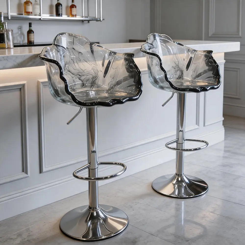 Ink Marbling Ruffled Petal Epoxy Resin Adjustable Bar Stool