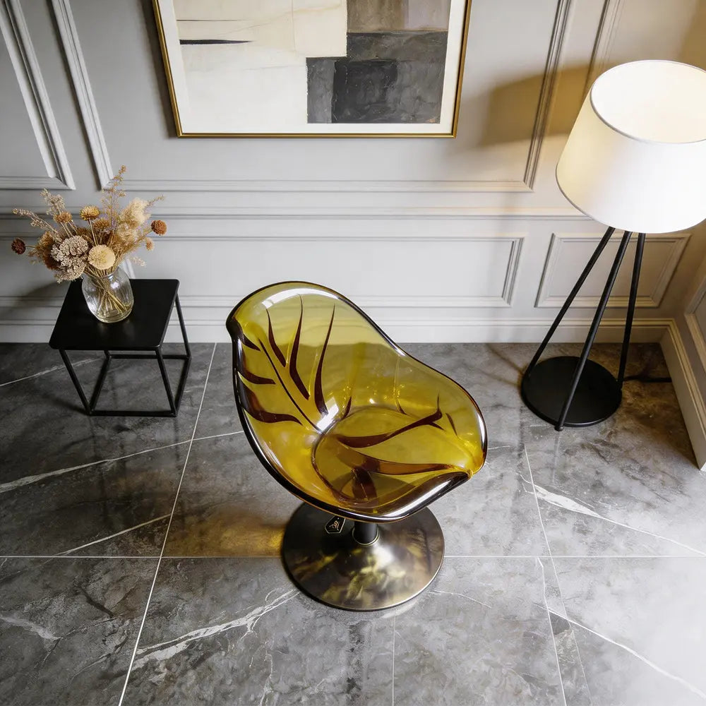 Natural Leaf Shaped Gradient Epoxy Resin Swivel Adjustable Accent Chair