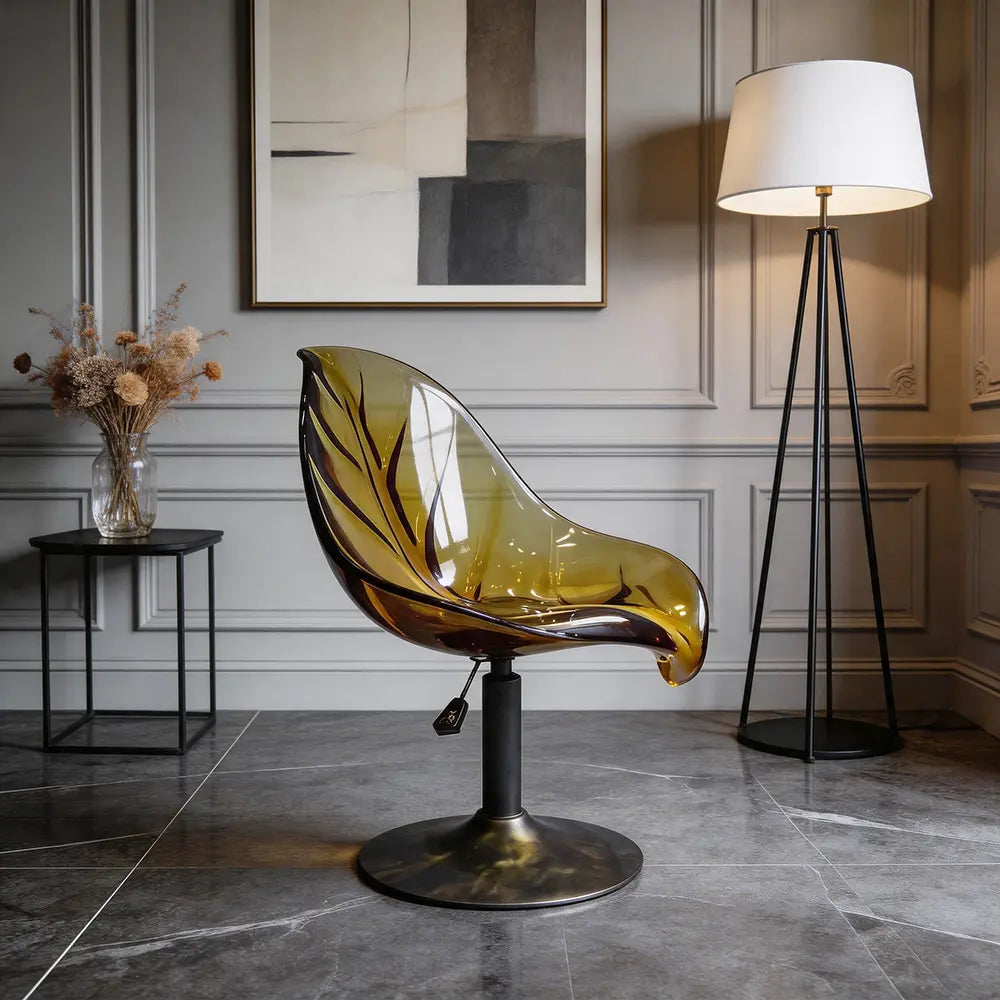 Natural Leaf Shaped Gradient Epoxy Resin Swivel Adjustable Accent Chair
