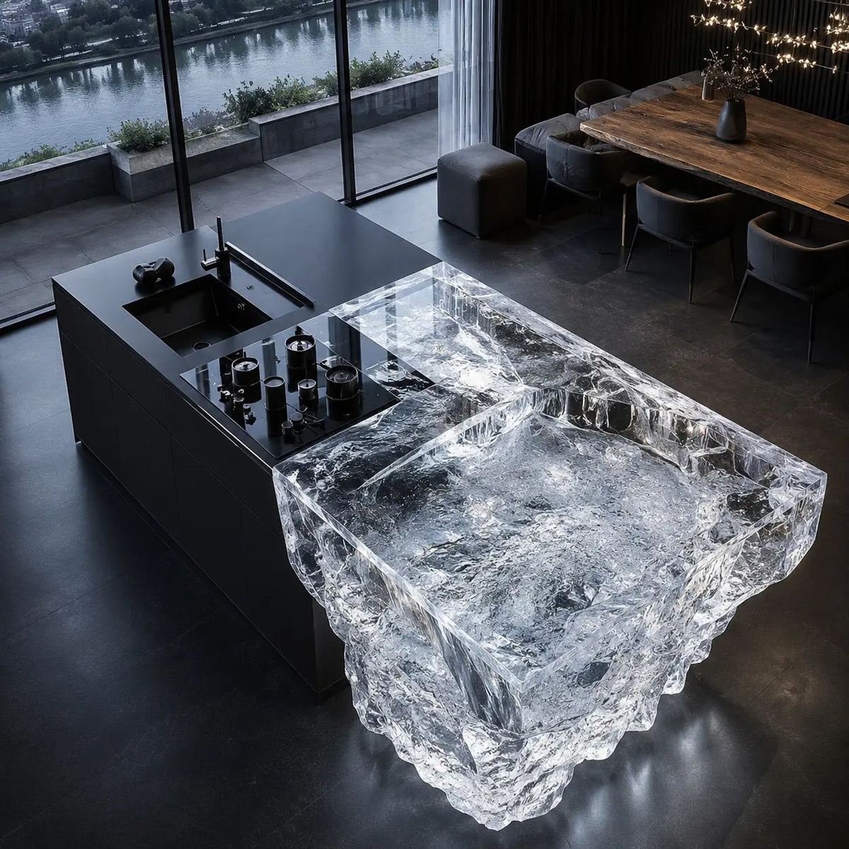 Transparent Iceberg Epoxy Resin Kitchen Island