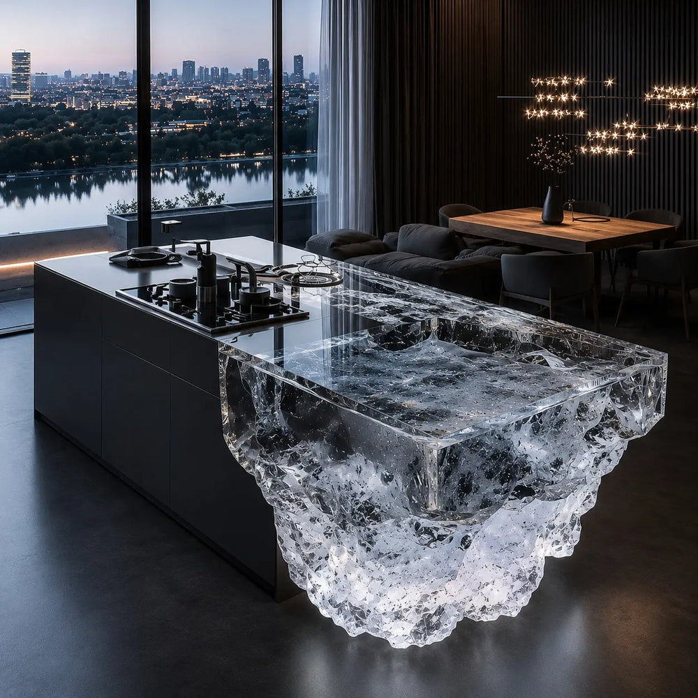 Transparent Iceberg Epoxy Resin Kitchen Island