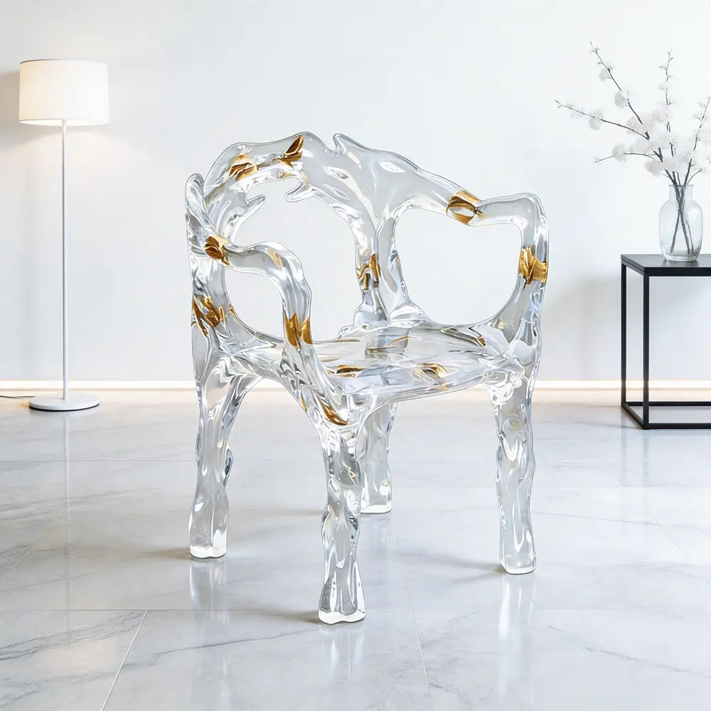 Transparent Root-Carved Epoxy Resin Arm Chair